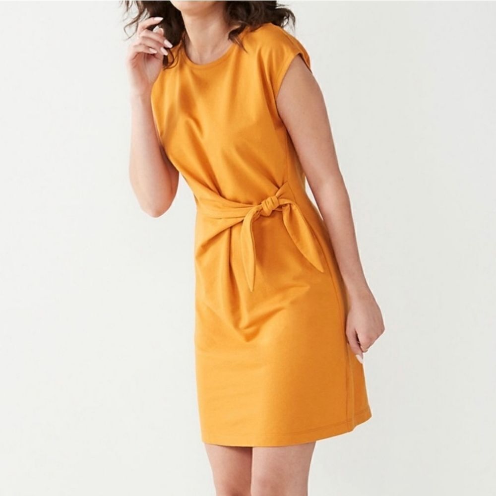 Nine West Women's Gold Orange Short Sleeve Side Side T-Shirt Dress
